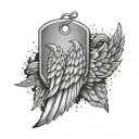 A military dog tag with angel wings, symbolizing the client's military background and love for angels tattoo design idea