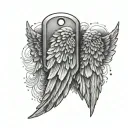 A military dog tag with angel wings, symbolizing the client's military background and love for angels tattoo design idea