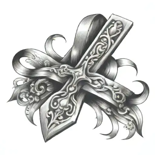 nail cross with lukemia ribbon wrapped tattoo design idea