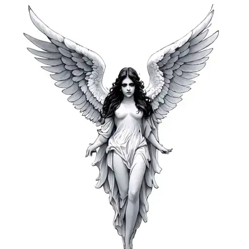 female guardian angel with a blurred face tattoo design idea