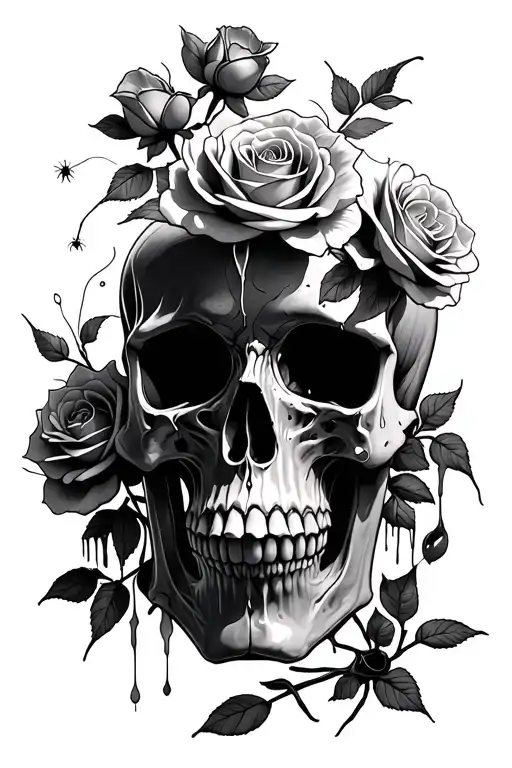 skull with roses growing out of skull the skull had tears coming from its eye sockets spiders crawling out of skull tattoo design idea