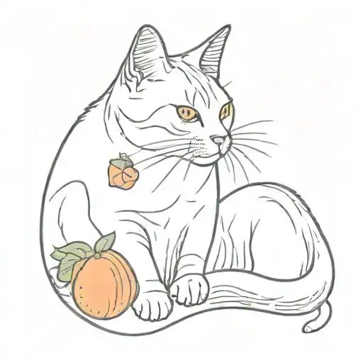 orange cat with tangerine tatto tattoo design idea