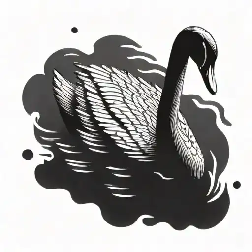 black swan floating on water that turns into piano keys tattoo design idea