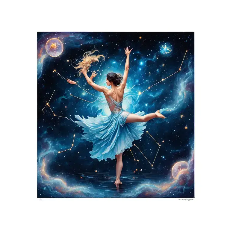 dance and aquarius constellation merging together tattoo design idea