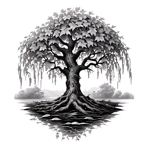 willow tree and ivy tattoo design idea