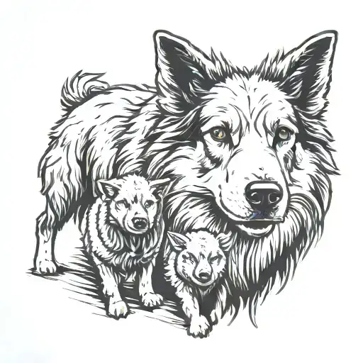 angry sheepdog with sheep standing back to back tattoo design idea