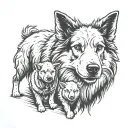 angry sheepdog with sheep standing back to back tattoo design idea
