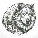 angry sheepdog with sheep standing back to back tattoo design idea