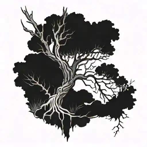 Man hanging dead tree tattoo design idea