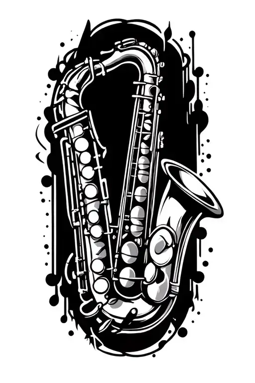 Music saxophone surrounded tattoo design idea