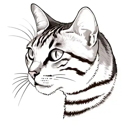 striped cat in profile in minimalist style tattoo design idea