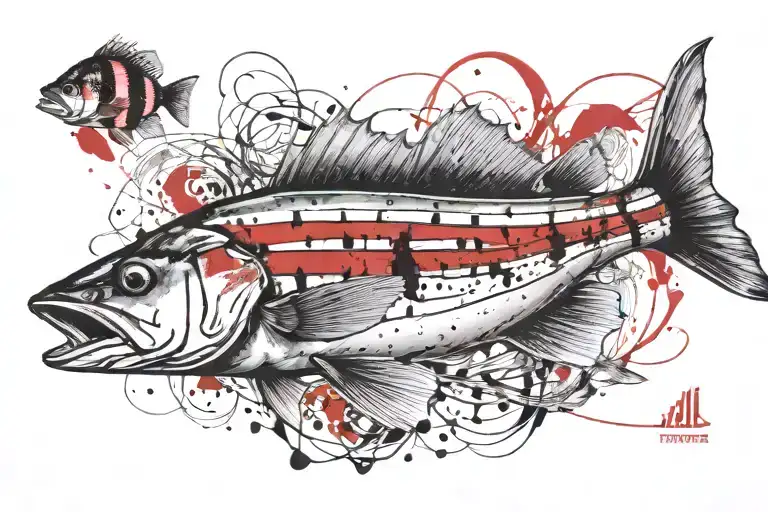 striped bass feeding tattoo design idea