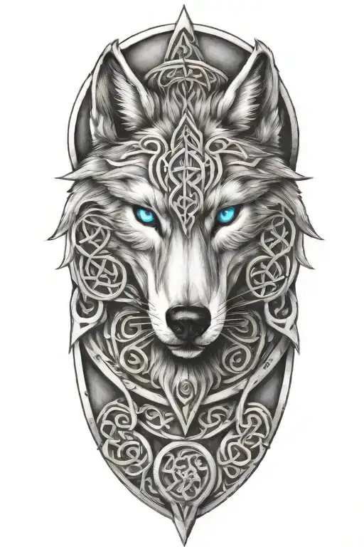 wolf with blue eyes on armor tattoo design featuring Celtic trinity knot  tattoo design idea
