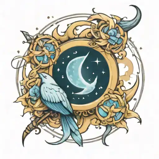 love you to the moon aquarius & Sagittarius signs connect tattoo design idea