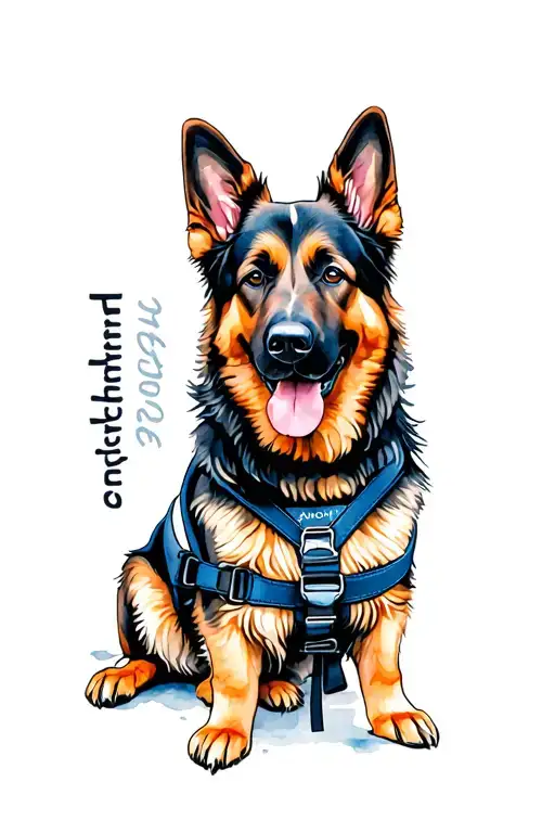 "Type 1 diabetes" German shepherd with assistance dog harness on its body tattoo design idea