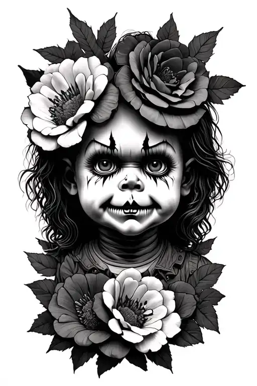 Chucky Freddy Kruger jeppers creepers flowers tattoo design idea