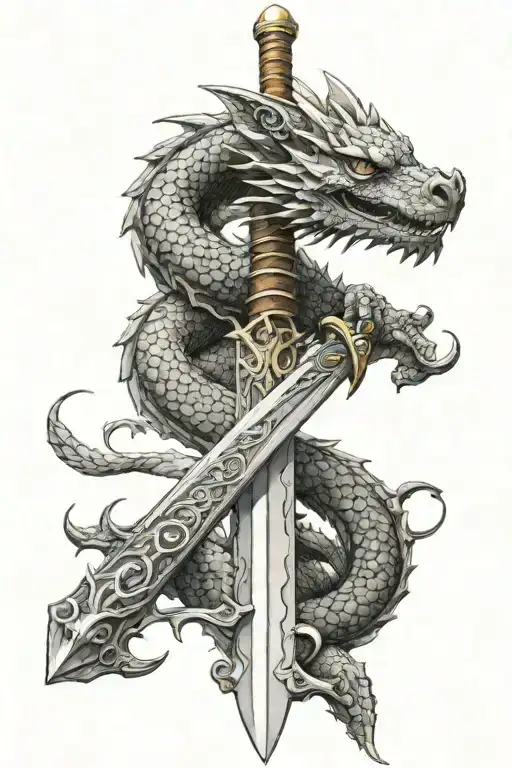 sword with dragon wrapped tattoo design idea