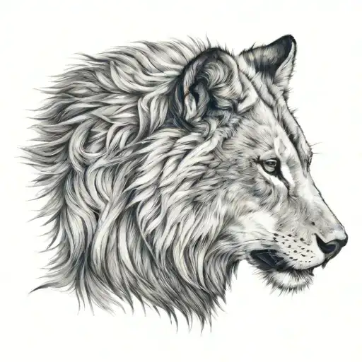 half wolf and half lion head tattoo design idea