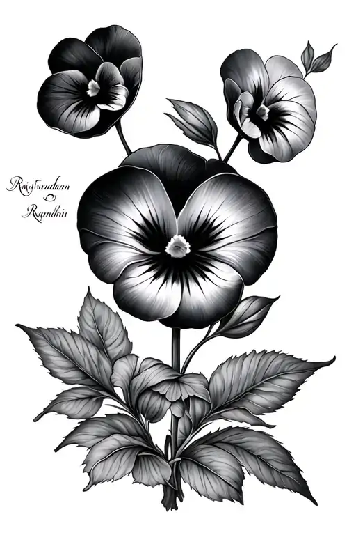 Mor pansy with name Rajvardhan and Rajnandini tattoo design idea