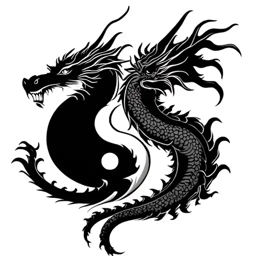 The two-headed dragon from Ying Yang symbol tattoo design idea