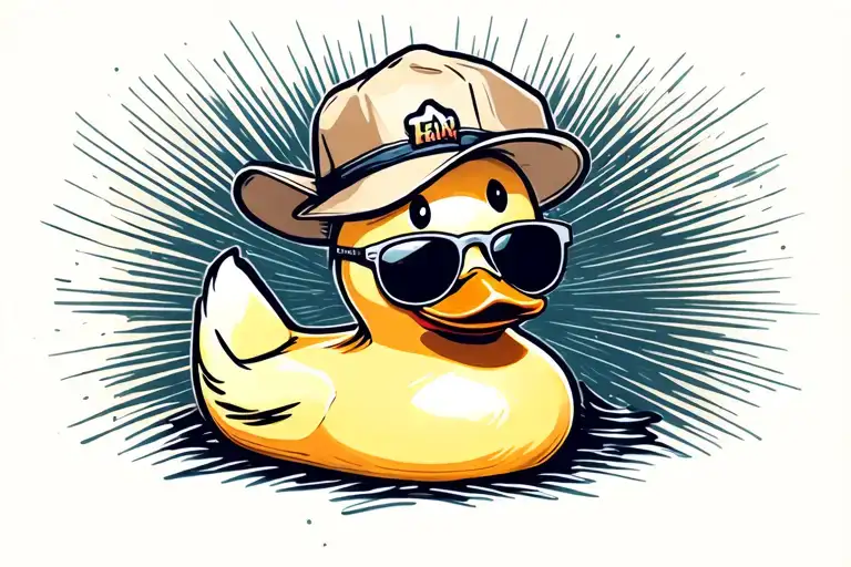 rubber duck is with a backwards hat, sunglasses, and a moustache tattoo design idea