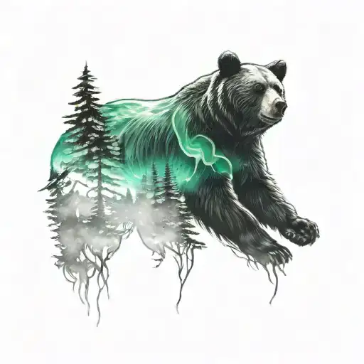 bear in nature with aurora borealis sleeve tattoo tattoo design idea