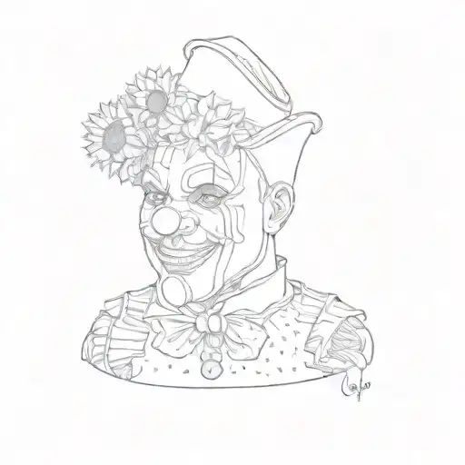 a clown with sunflowers on his face tattoo design idea