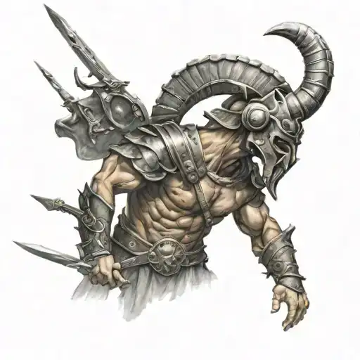 Trojan warrior with rams tattoo design idea