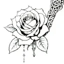 Skelton bone in fingers leading down into a rose , Celtic designs added into the rose  tattoo design idea