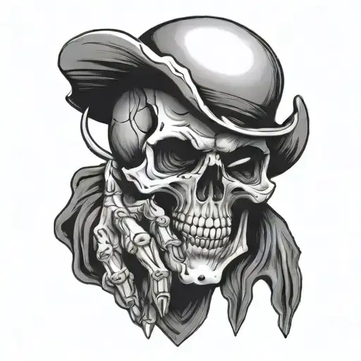 skull holding up a middle finger tattoo design idea
