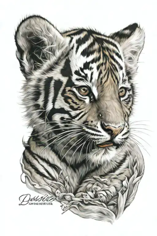 tiger cub face cheeky playing tattoo design idea