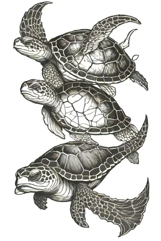 Black and white with fine lines. Sea theme with for example turtle, ray, whale tattoo design idea