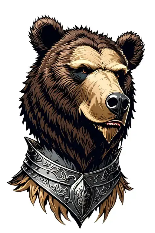 viking armor with grizzly bear head shapped like tattoo design idea