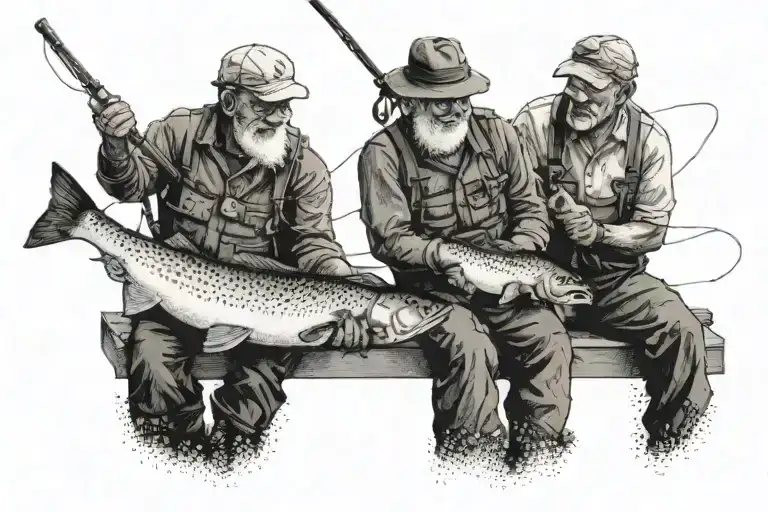 father and son fishing tattoo design idea