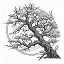 Japanese symbol overlapping dead tree branches  tattoo design idea