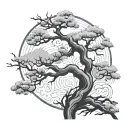 Japanese symbol overlapping dead tree branches  tattoo design idea