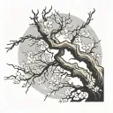 Japanese symbol overlapping dead tree branches  tattoo design idea