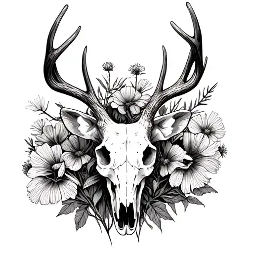 mule deer skull lomatium macrocarpum tattoo design idea