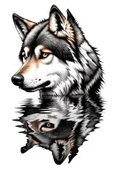 wolf seeing self in the reflection tattoo design idea