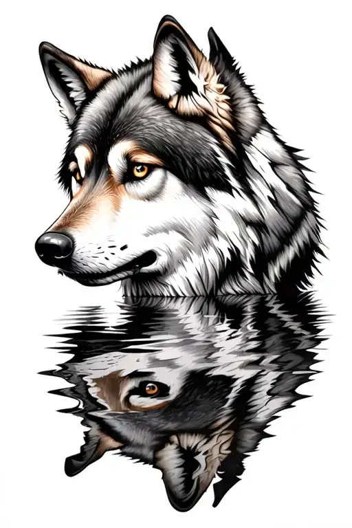 wolf seeing self in the reflection tattoo design idea