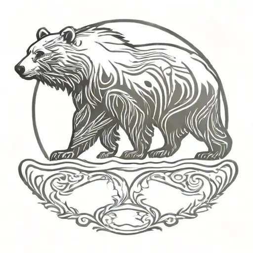 father daughter silhouette inside runic bear tattoo design idea