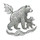 father daughter silhouette inside runic bear tattoo design idea