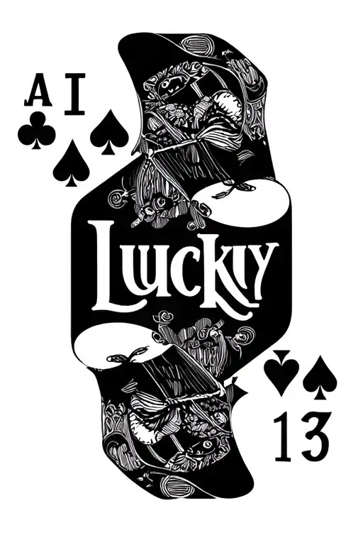 Playing Cards with words "Lucky 13" and a high fashion backdrop tattoo design idea