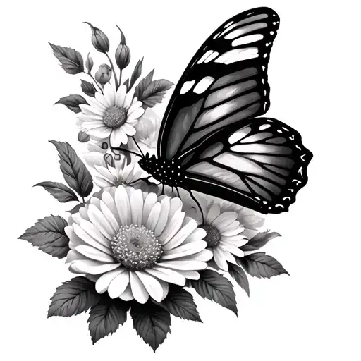 butterfly, rose, carnation, daisy flower tattoo design idea