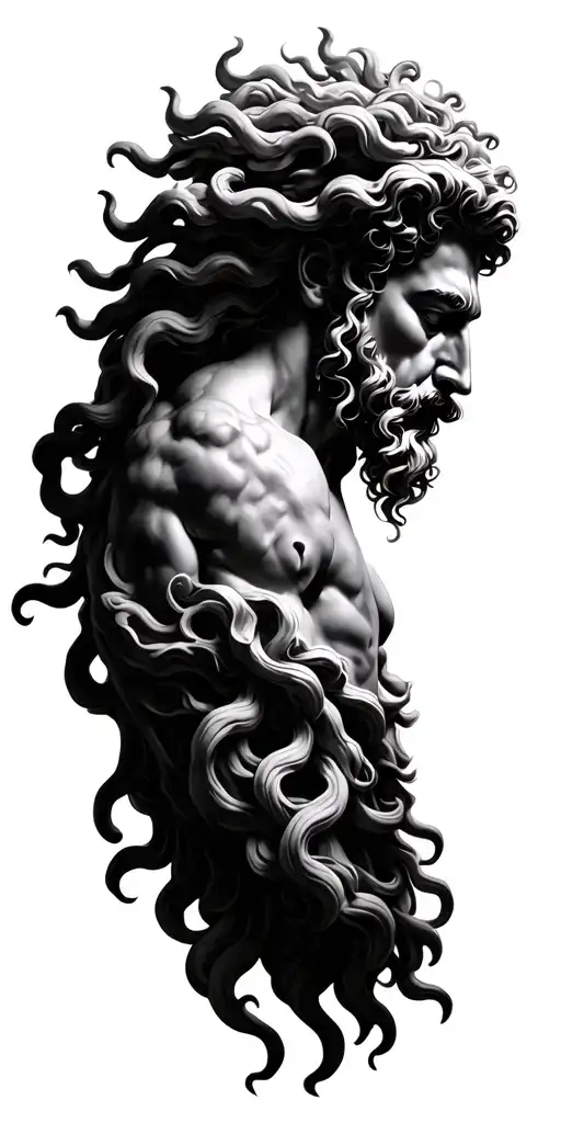 Greek mythology realism including Zeus and medusa tattoo design idea