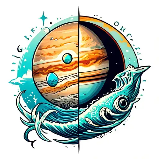 half neptune half jupiter tattoo design idea
