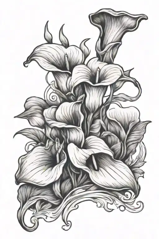 footprint outline and calla lilies blooming along tattoo design idea