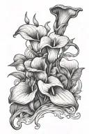 footprint outline and calla lilies blooming along tattoo design idea