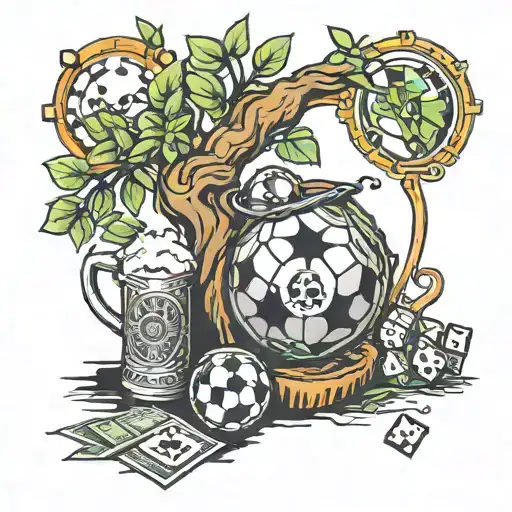 soccer, dice, beer, money tree growing tattoo design idea