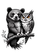 bear and owl  tattoo design idea